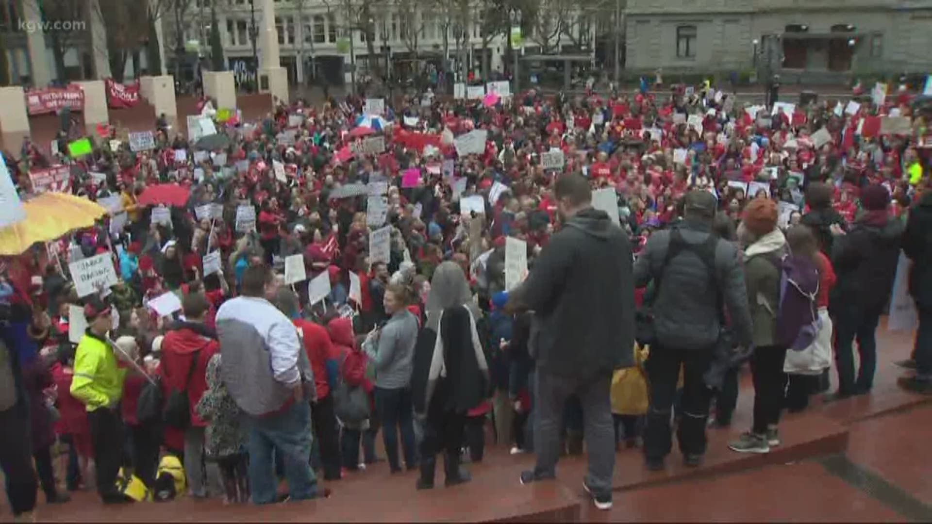 Hundreds of educators gathered in Pioneer Courthouse Square calling for more education funding.
