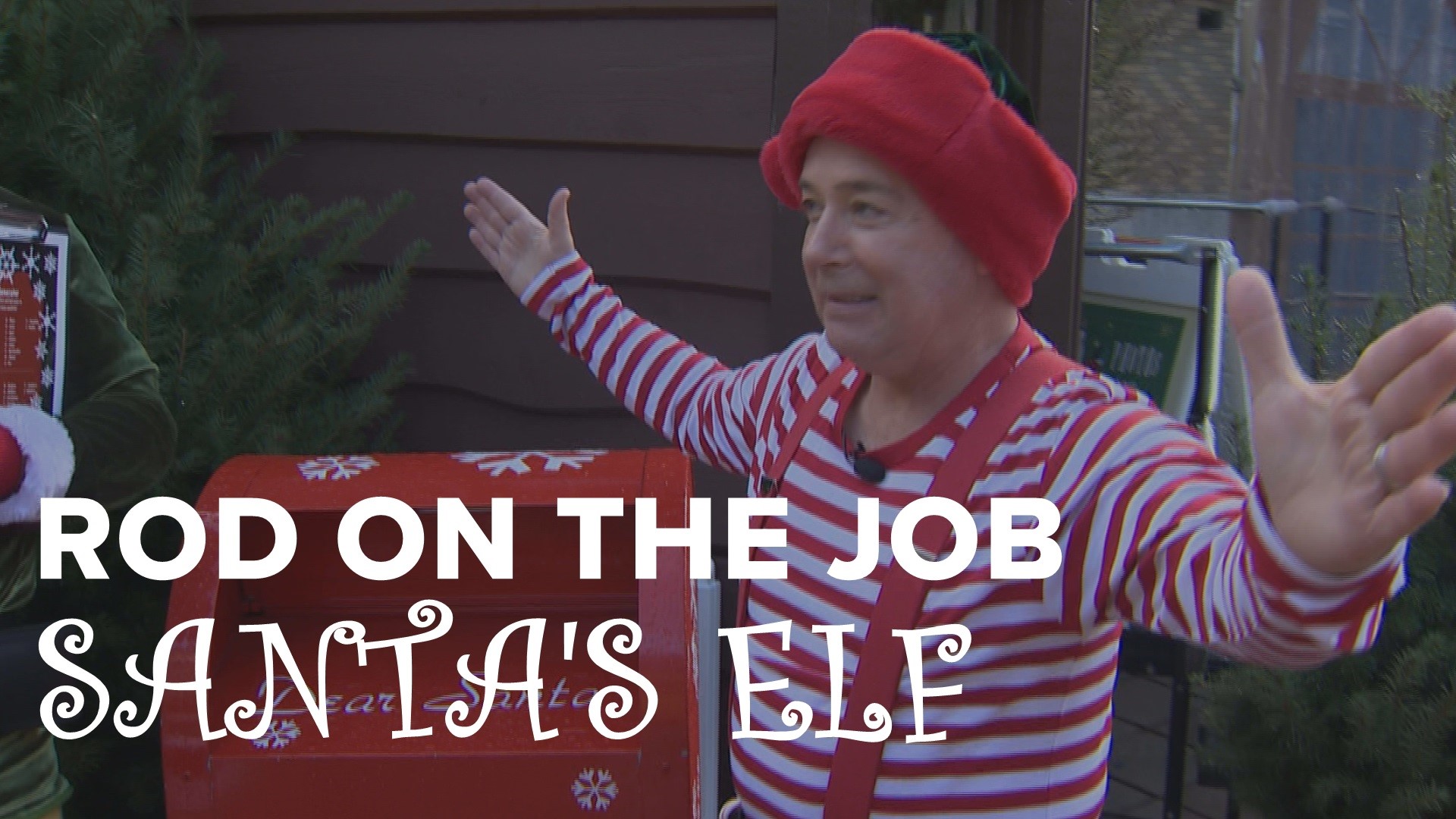 KGW meteorologist Rod Hill took a turn at being an elf for the Santa at Bridgeport Village.