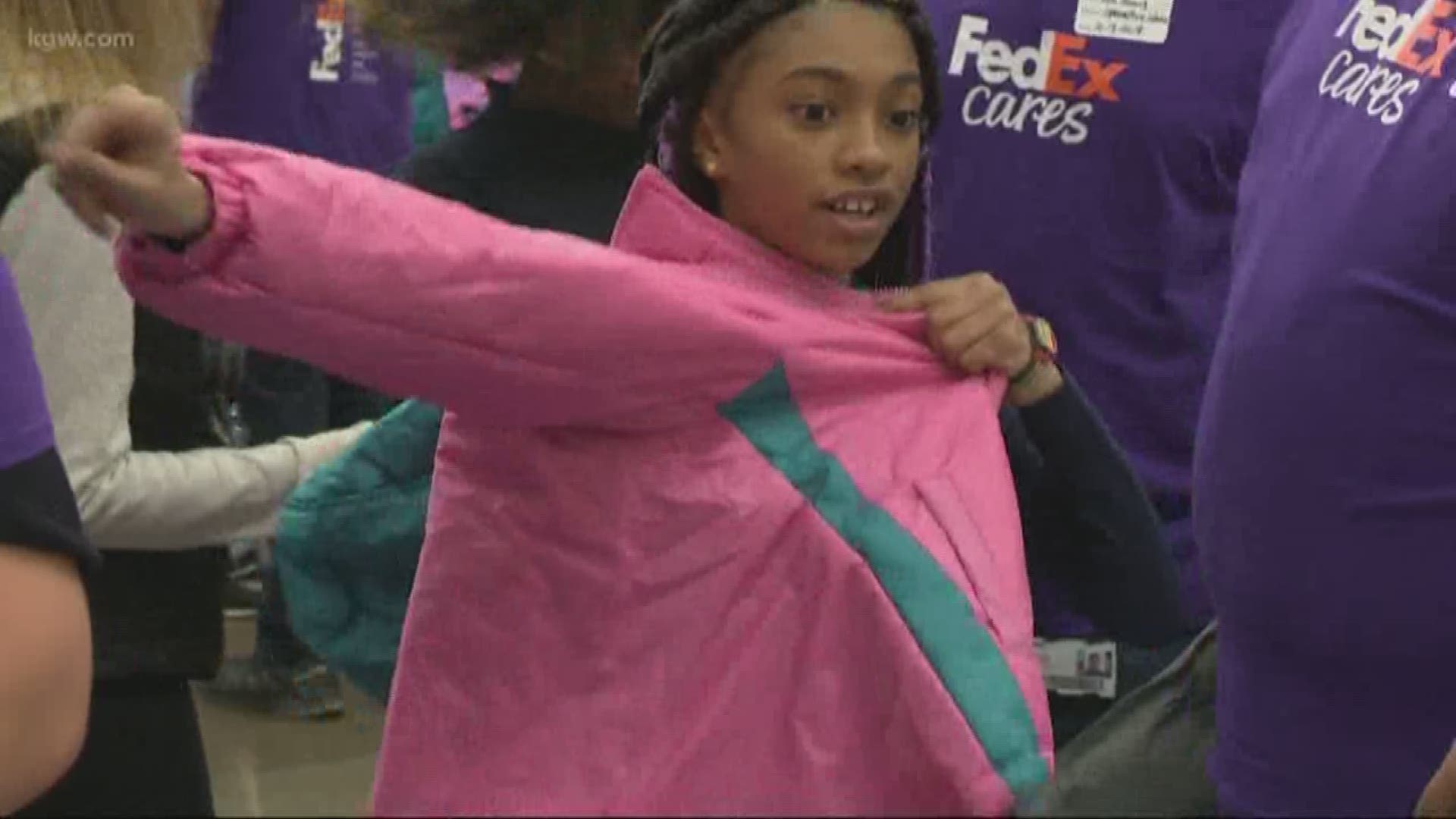 'Operation Warm' delivered coats Tuesday to students at Rosa Parks Elementary School.