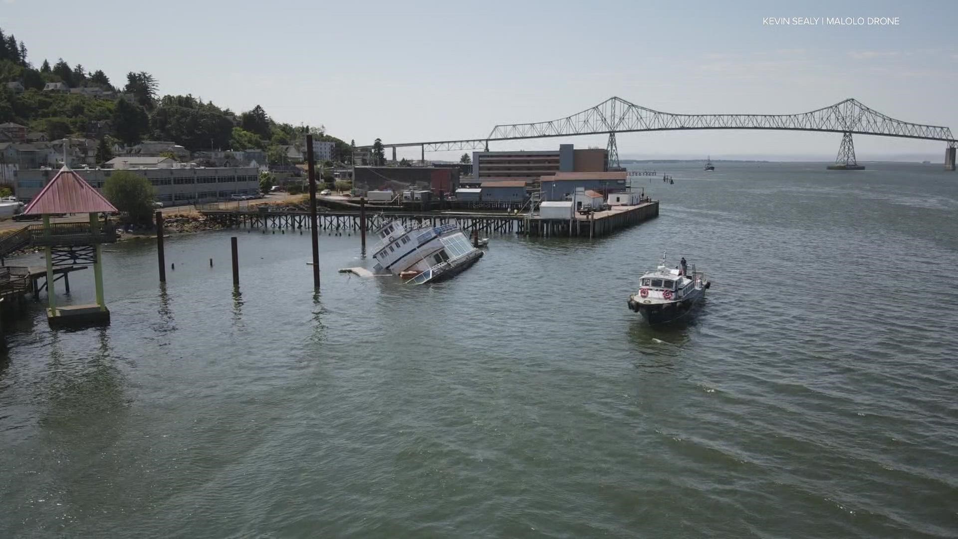 The vessel 'Tourist II' sank in Astoria with no one aboard. A KGW viewer shared drone video of the boat.