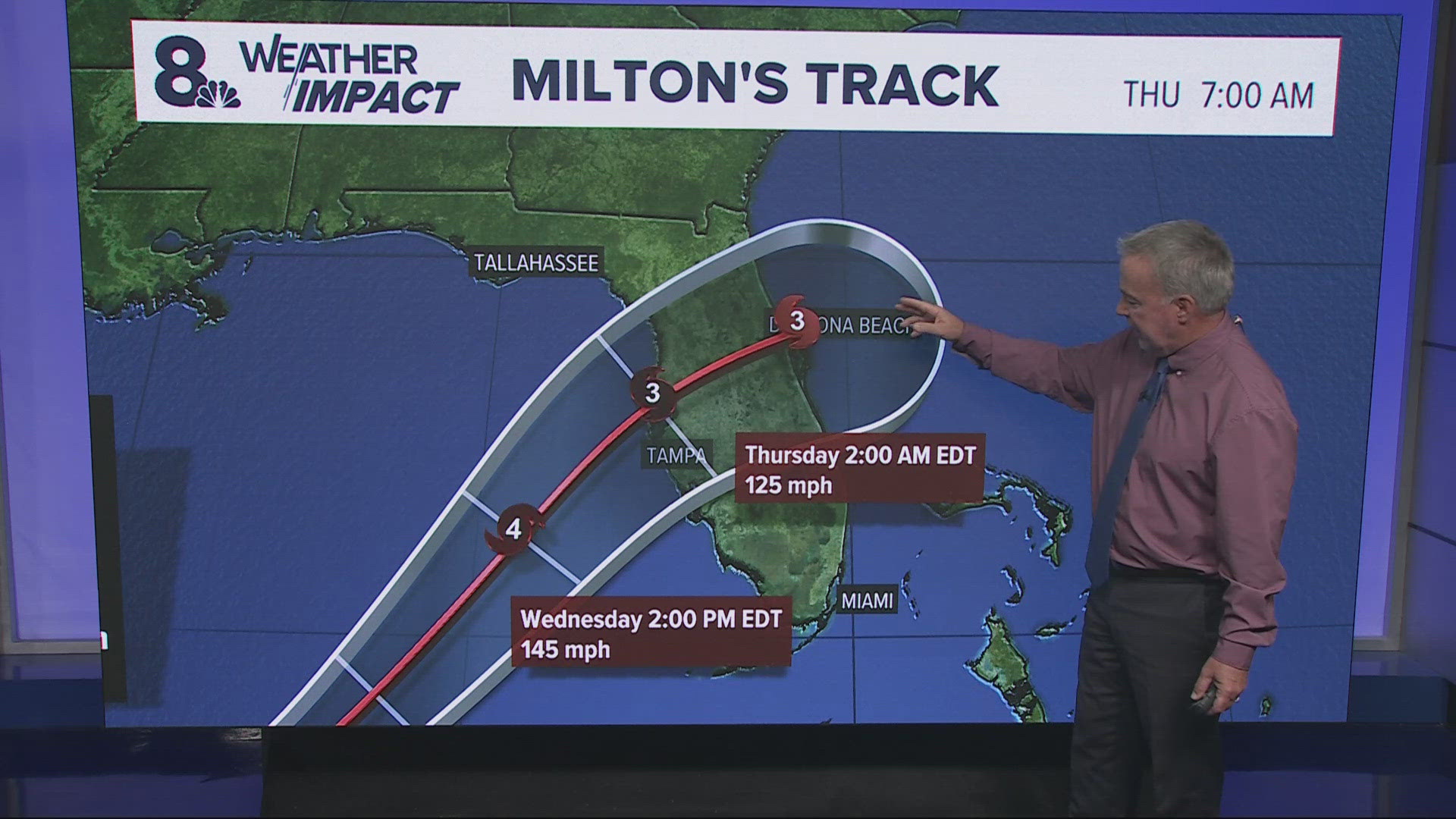 Hurricane Milton weakened slightly on Tuesday but remained a powerful storm that could directly hit the Tampa, Florida area.