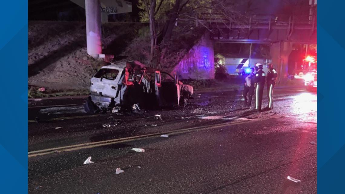 Five people injured in crash and car fire in North Portland | kgw.com