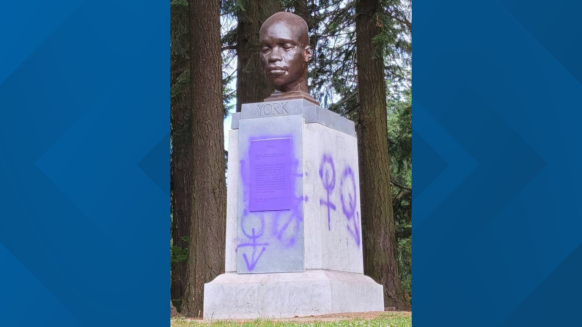 Videos shared with KGW show a woman with cans of spray paint vandalizing the statue of York, the only Black member of the Lewis and Clark expedition.