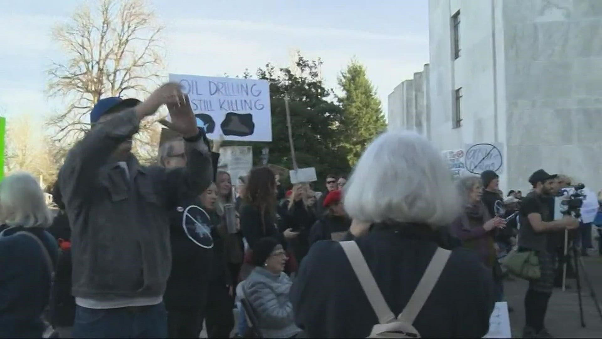Protesters gathered in Salem against the oil drill plan