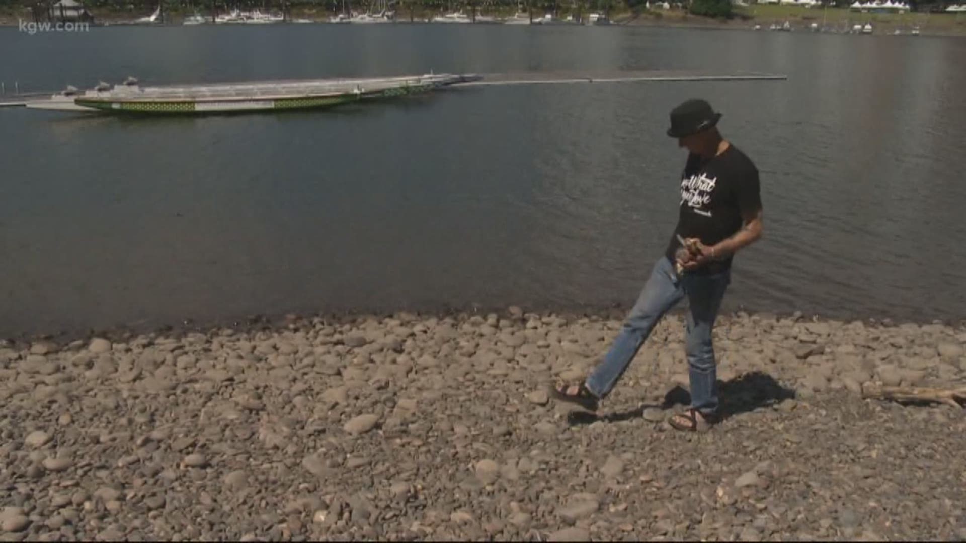 The homeless community helped clean a beach along the Willamette River.