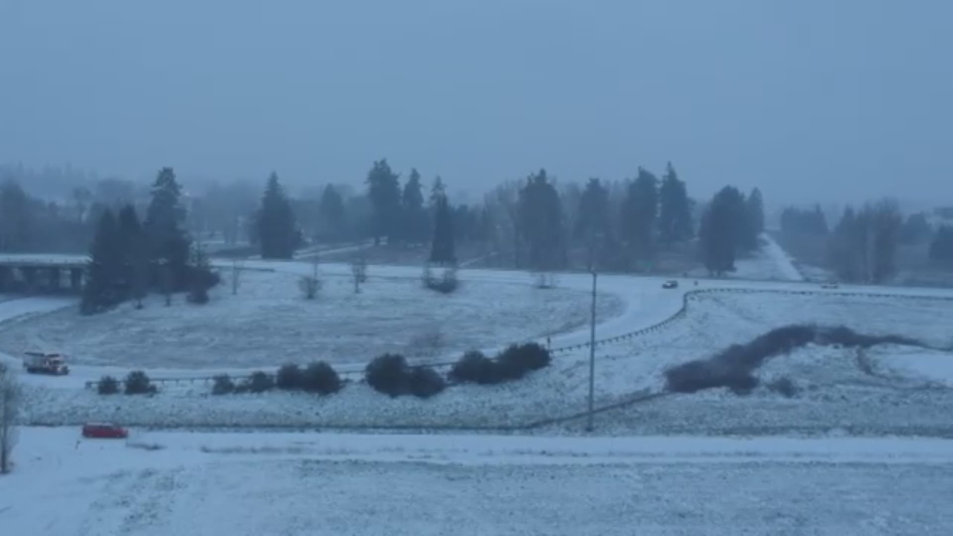 Drone footage captured by Jerry Freeman of snow in Salem, Oregon on the morning of Wednesday, February 27, 2019.