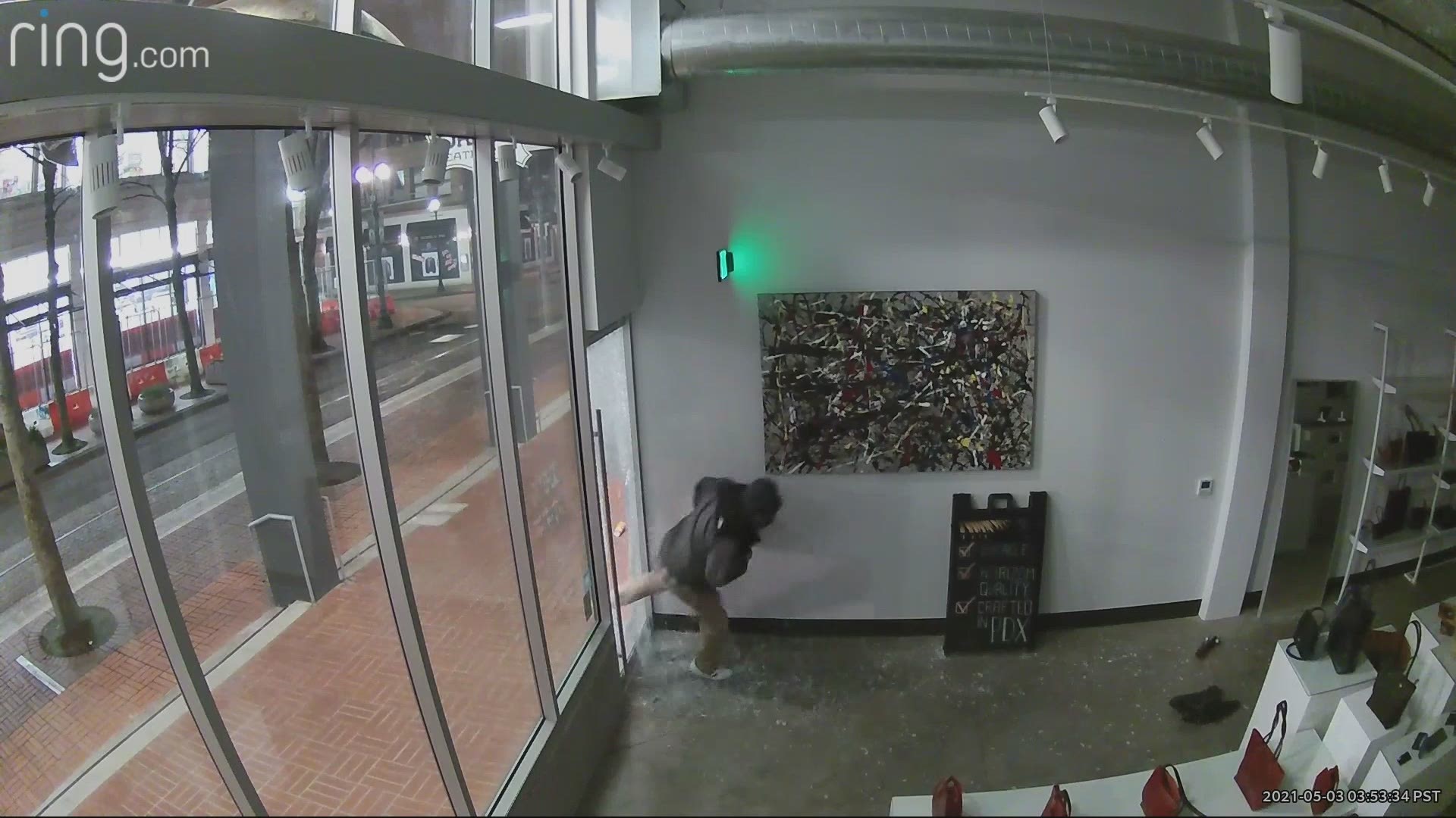 The second burglary in two months at Orox Leather Co. at Southwest Morrison Street and 10th Avenue was caught on camera early Friday morning