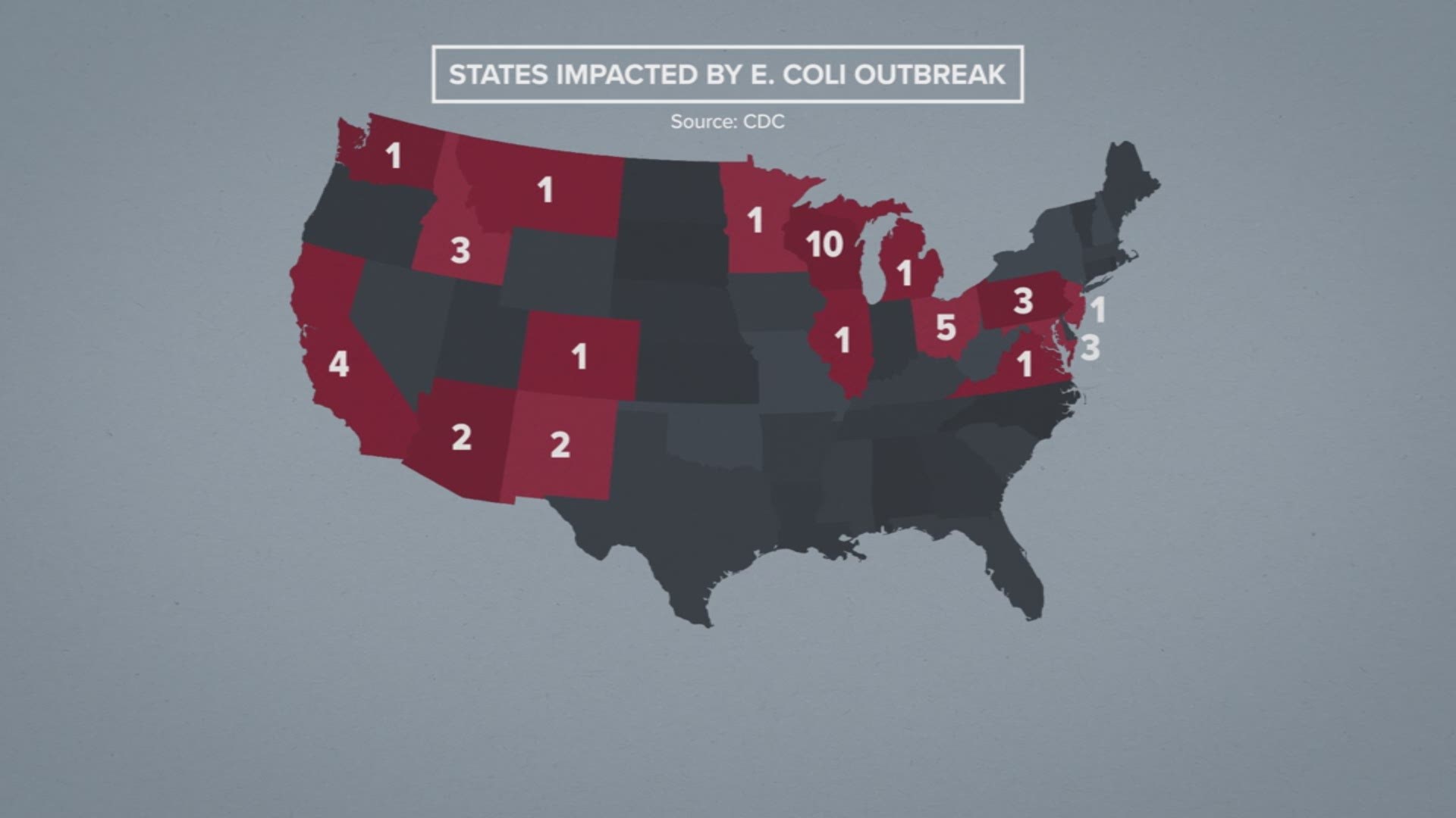 E.coli outbreak - states impacted