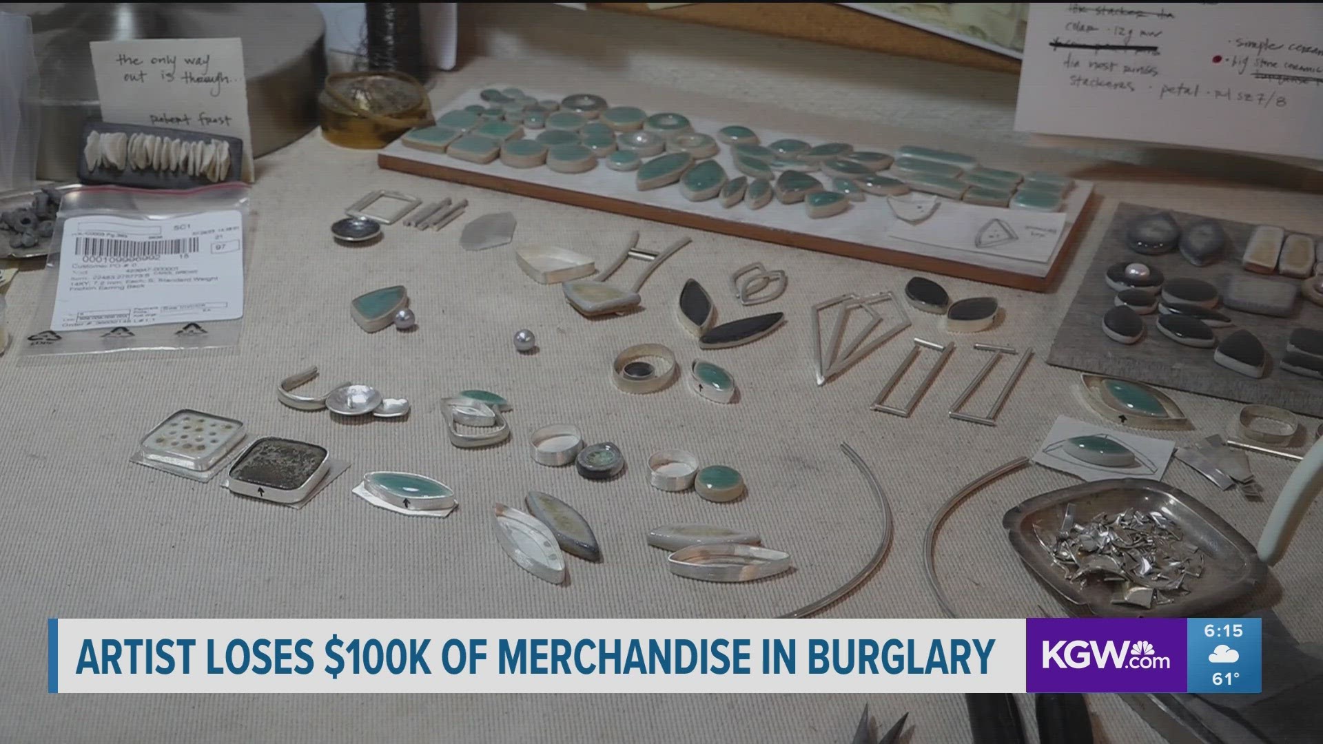 Thieves broke into the artist’s studio in Southeast Portland. They stole a safe full of jewelry and gemstones worth tens of thousands of dollars.