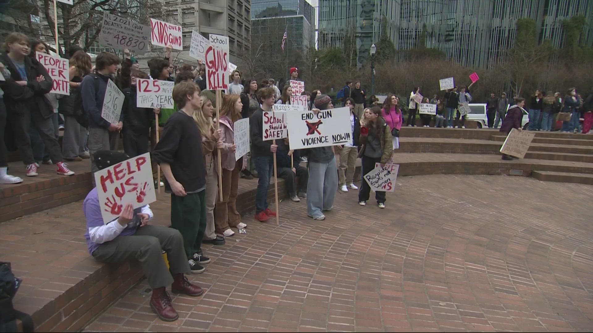 Students from Lincoln High School and Northwest Academy in Portland joined forces to call out all parties to push for change on gun violence.