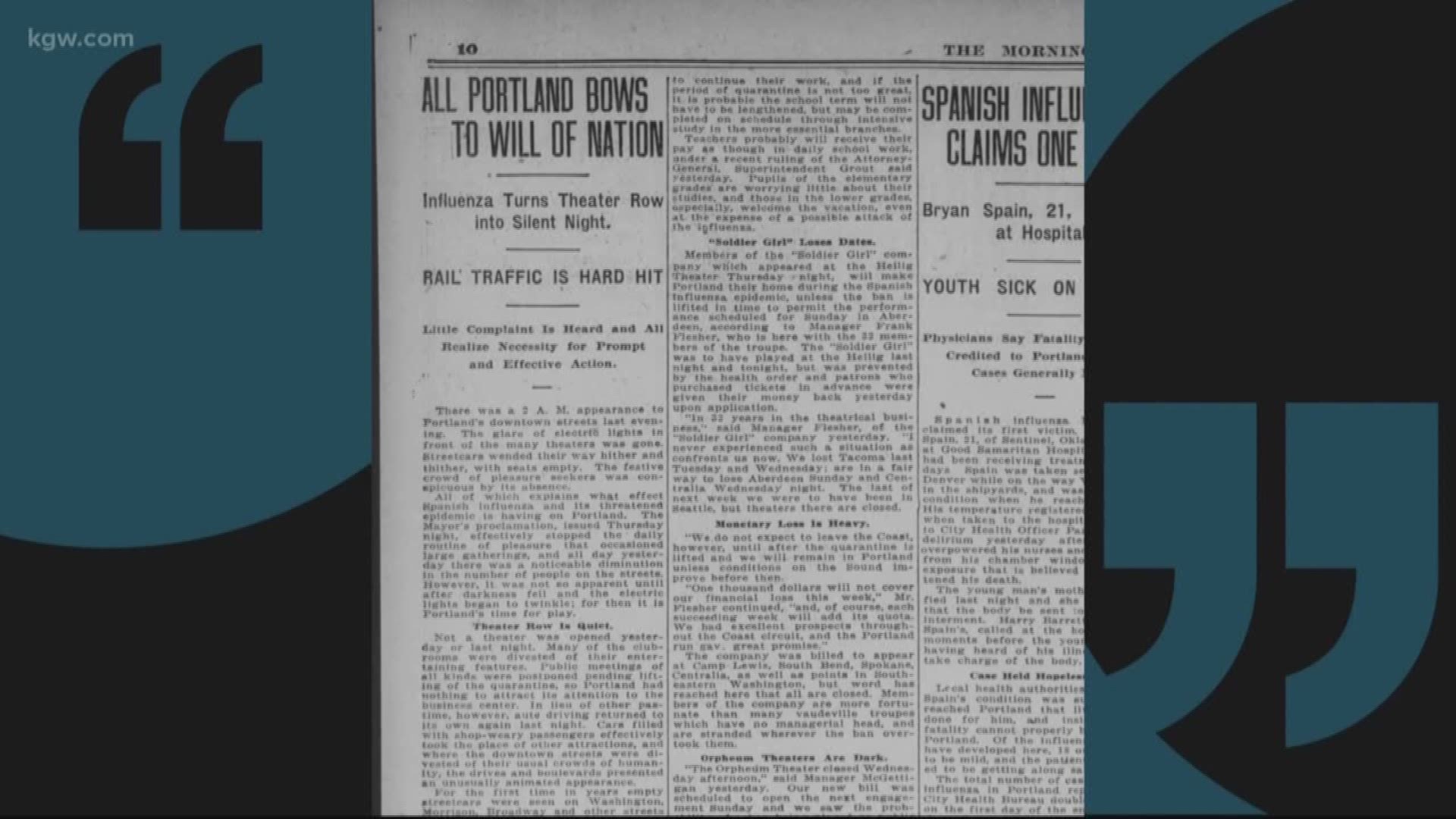 We look back at some old newspaper clippings from around the state from the 1918 outbreak of Spanish flu.