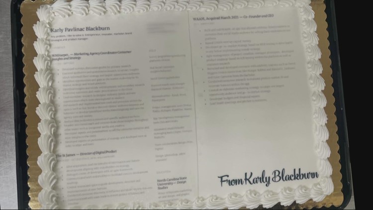 North Carolina woman prints her resume on a cake and has it delivered to Nike