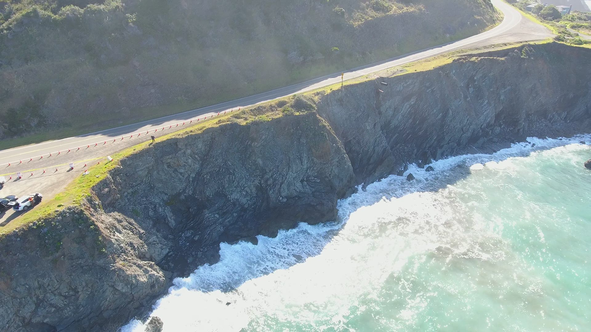 Drone video of the cliff where the SUV crashed into the ocean and the Hart family was found dead. (courtesy: Alameda County Sheriff's Office)