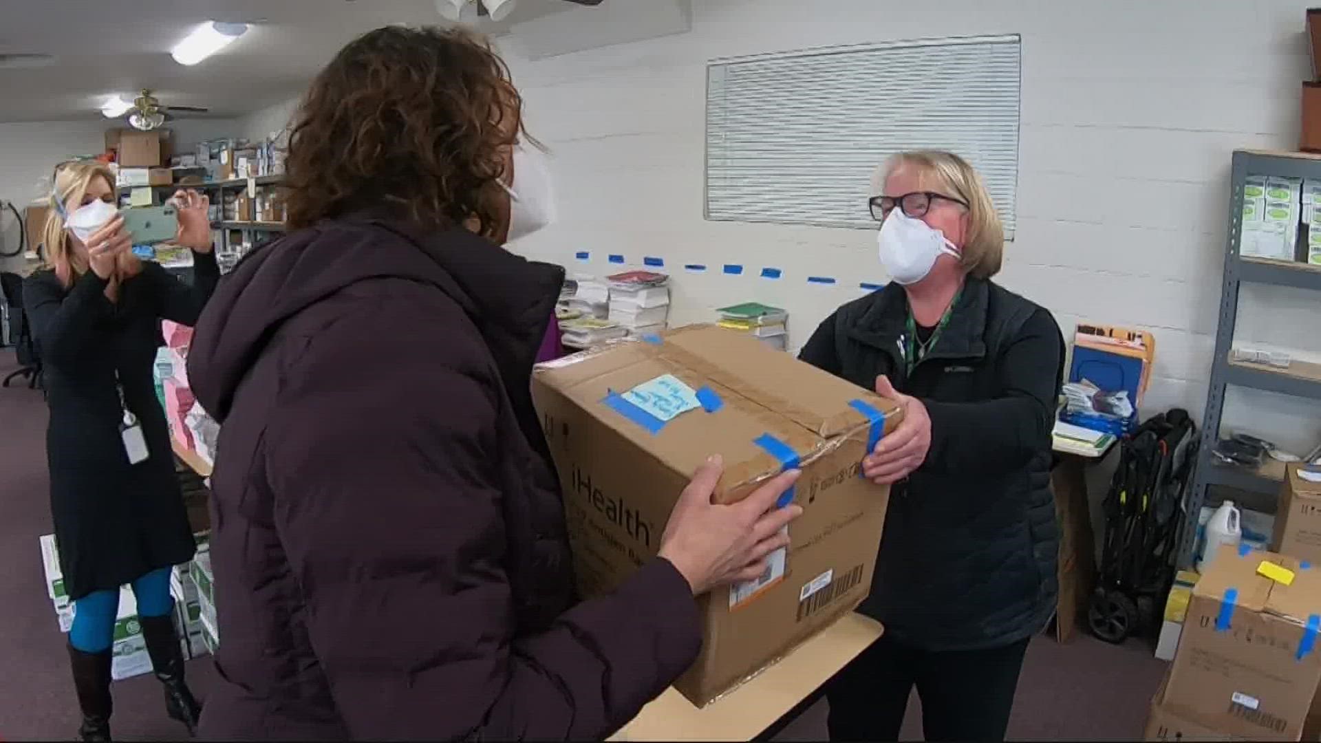 At-home tests were delivered to the health department late last week, and leaders began distributing them out to community groups on Tuesday.