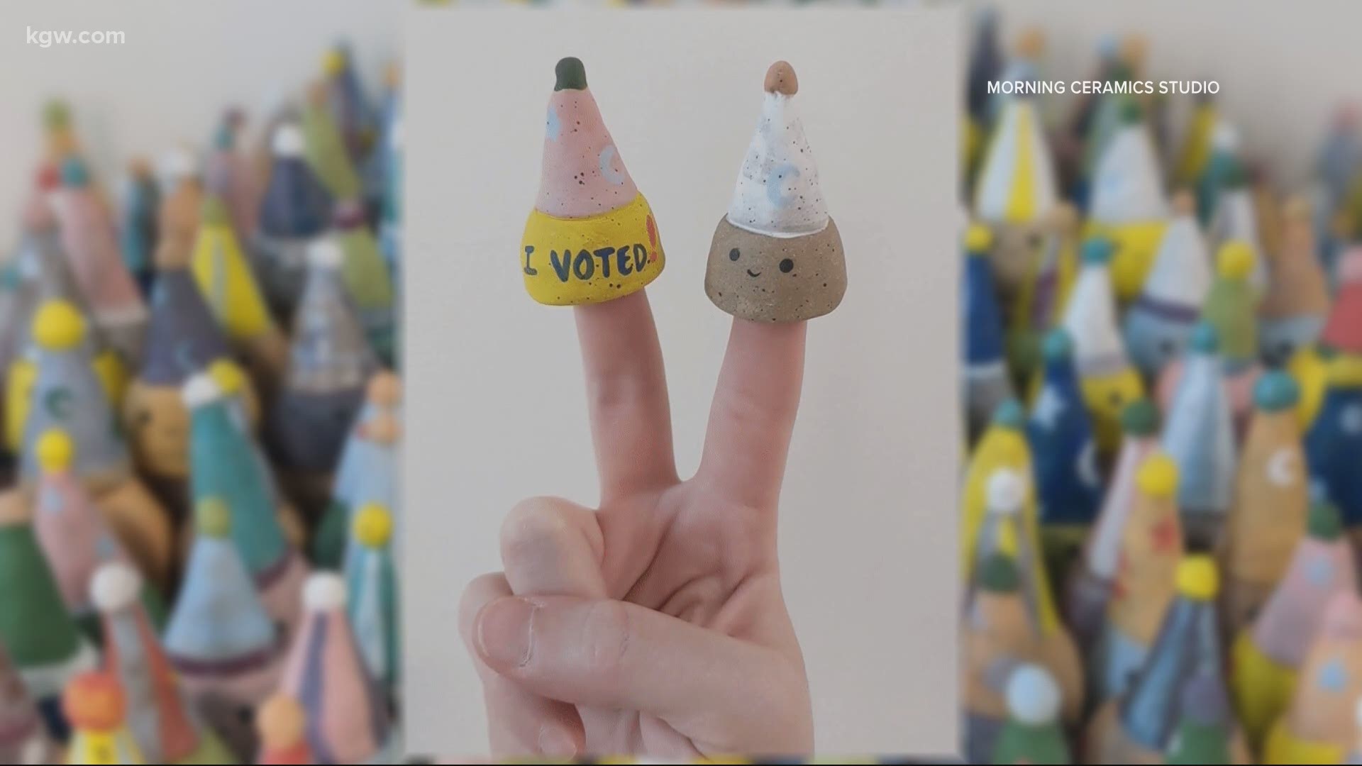 A woman’s ceramic creation puts a new spin on the “I voted” sticker. Jon Goodwin shares her story and shows us the Voting Pals.