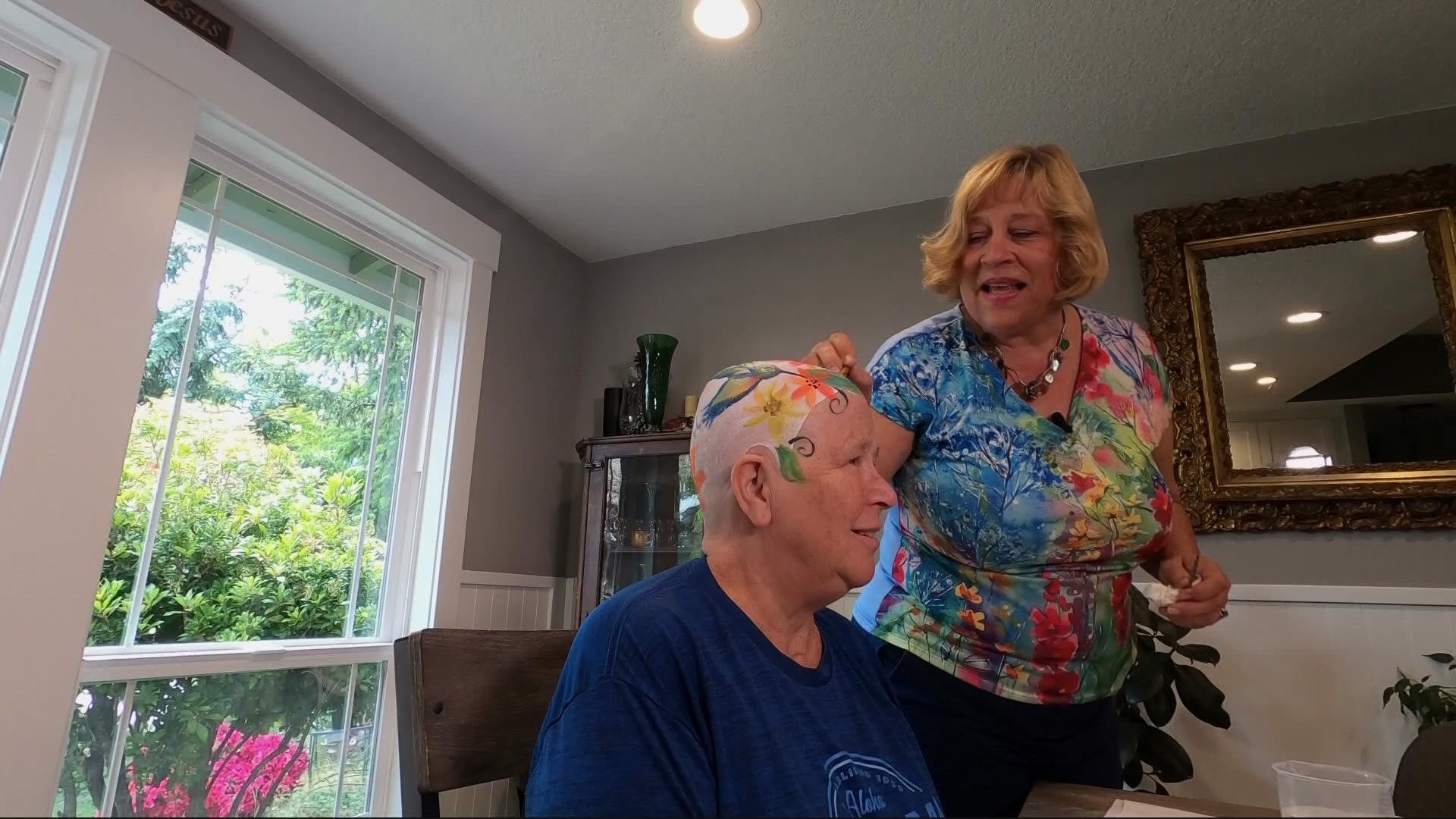 Artist Bev Ecker found a creative way to support her friend, Ava Smith, who shaved her head after being diagnosed with multiple myeloma. KGW's Jon Goodwin explains.