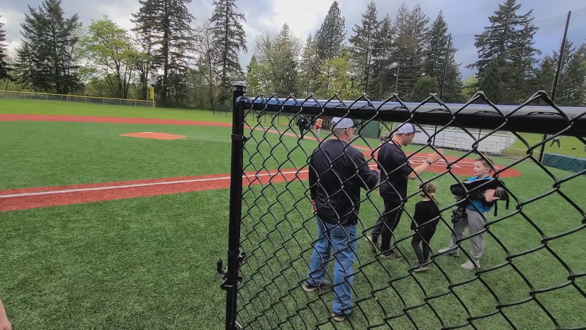A gustnado tore the roof off a baseball dugout and sent it flying toward kids at a kids' baseball game at Cook Park in Tigard on April 30, 2022.