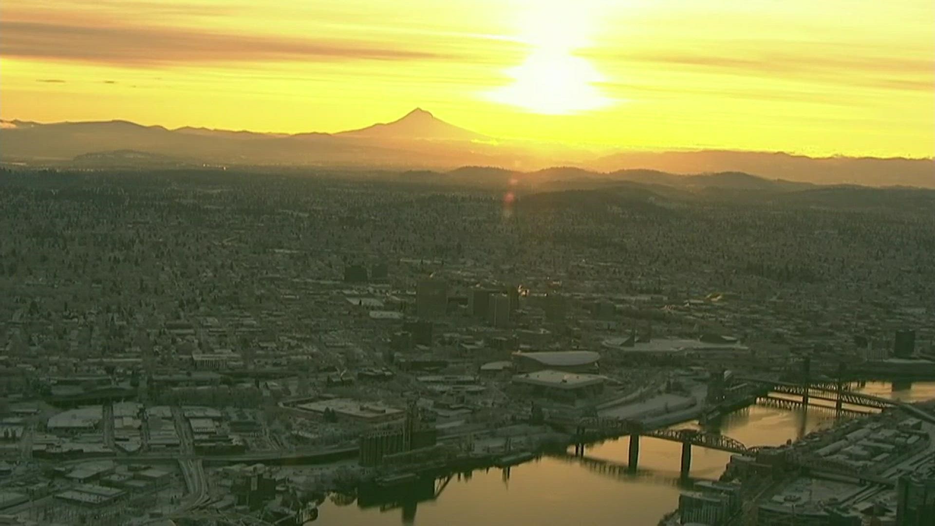 A look at some of the sights Sky 8 saw over a snowy Portland on Wednesday morning