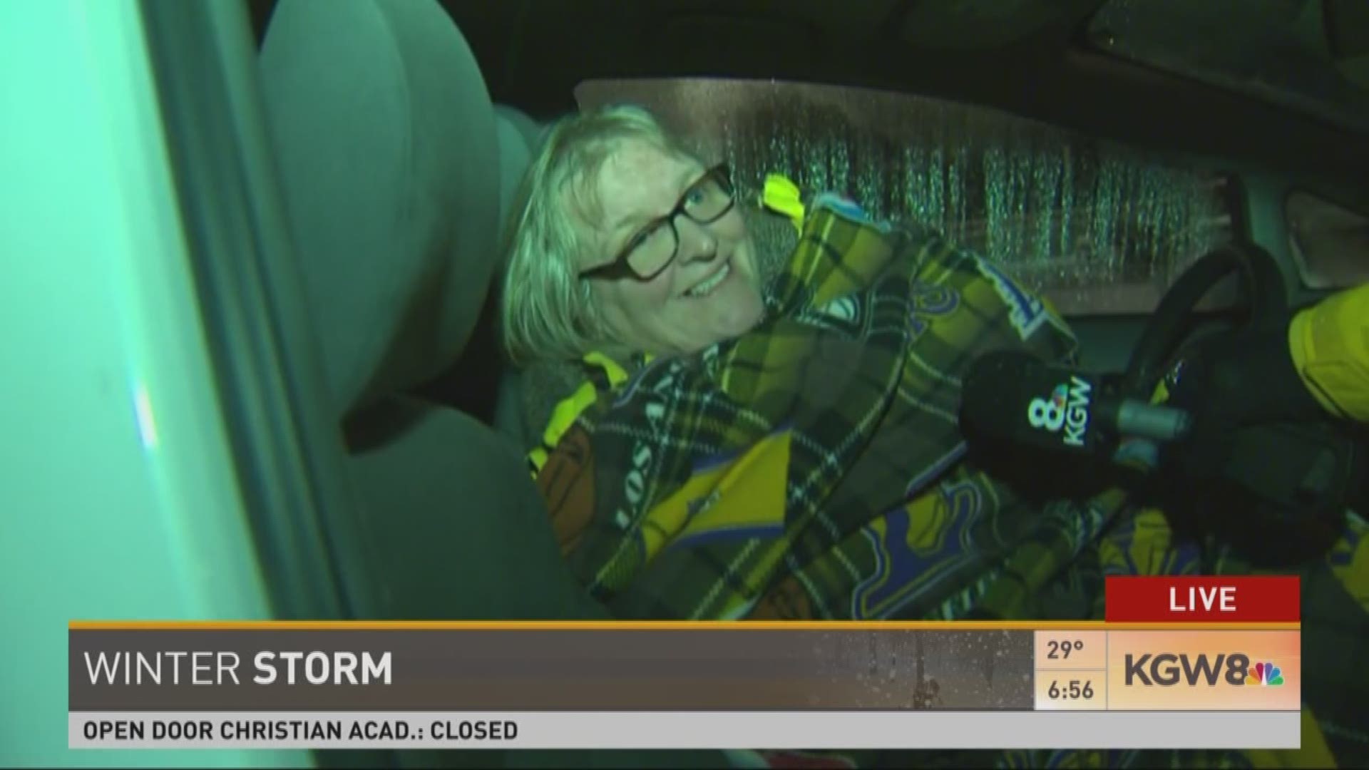 Meet a woman stuck in her car overnight on the 99W to I-5 ramp