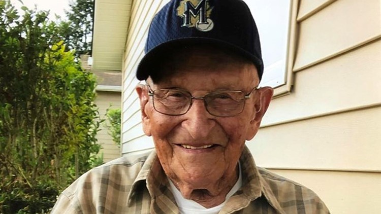 William Lapschies turned 104 on April 1 and planned to celebrate at the state veterans nursing home in Lebanon while his family stands outside the window and talks with him on the phone.