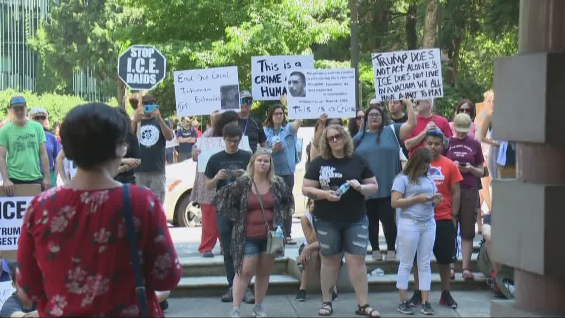 Protesters in Portland gathered for a Sunday protest said it's time to abolish ICE and for the government to reunited families separated near the border.