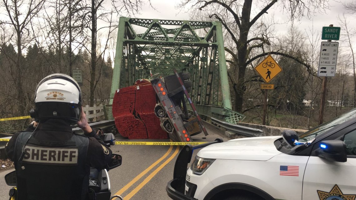 Semi flips over, closing Troutdale Bridge in Oregon