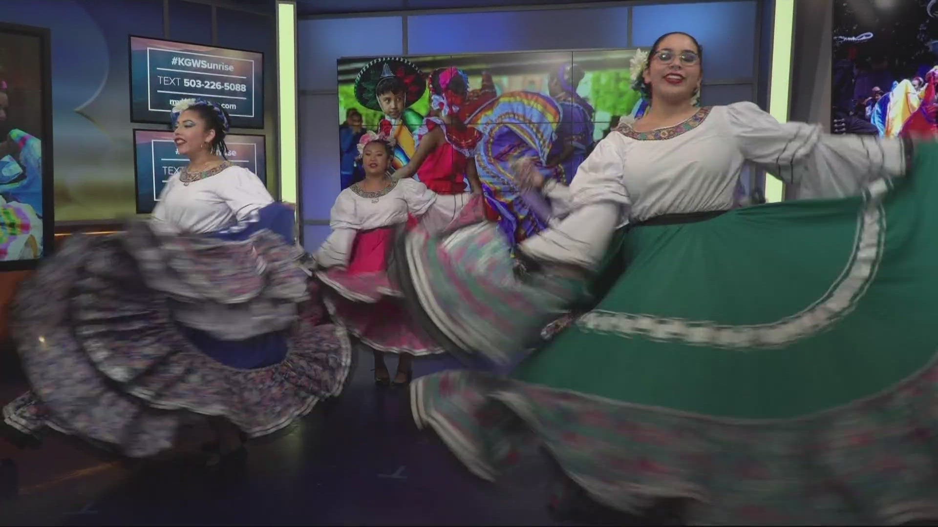 Dancers dropped by the KGW studio to preview El Grito, being celebrated Friday and Saturday at the Rose Quarter commons.