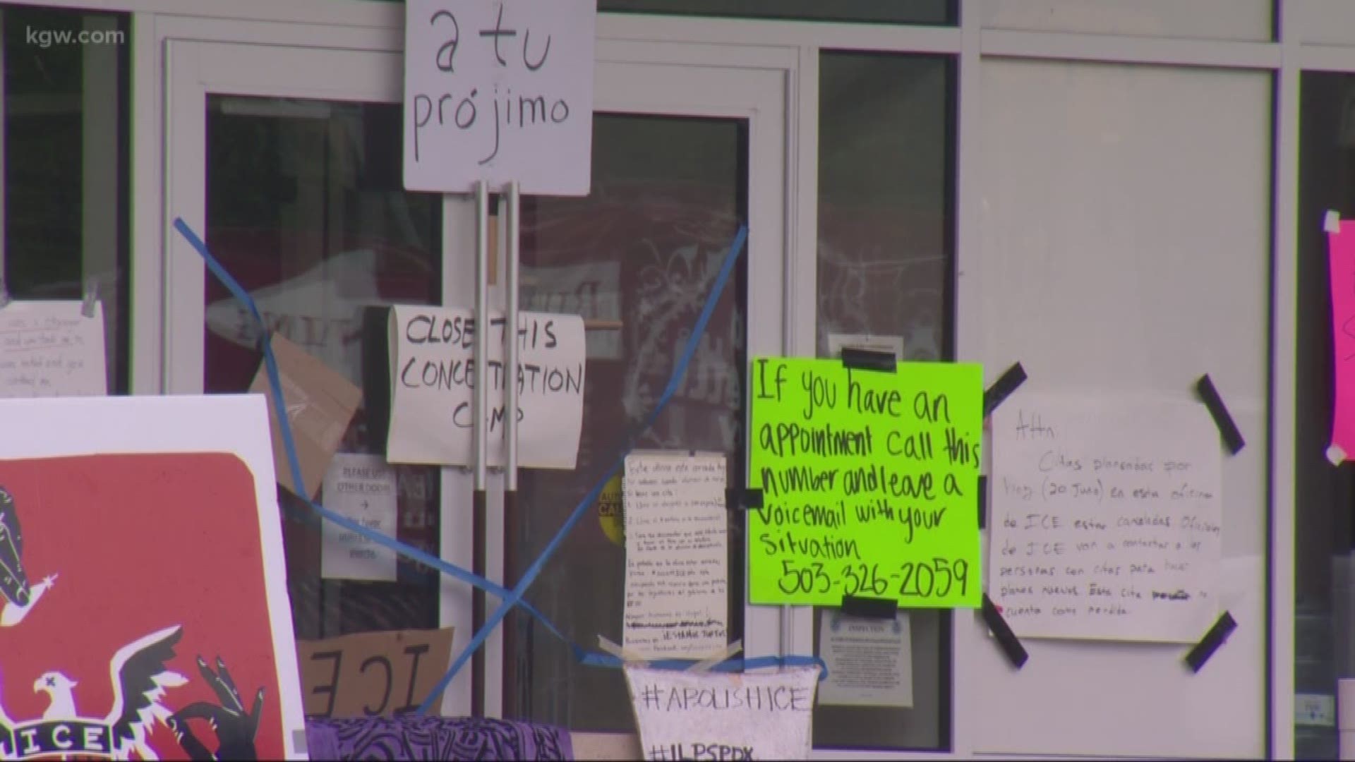 The U.S. Immigration and Customs Enforcement facility in Southwest Portland is closed indefinitely as a protest outside the building continues.