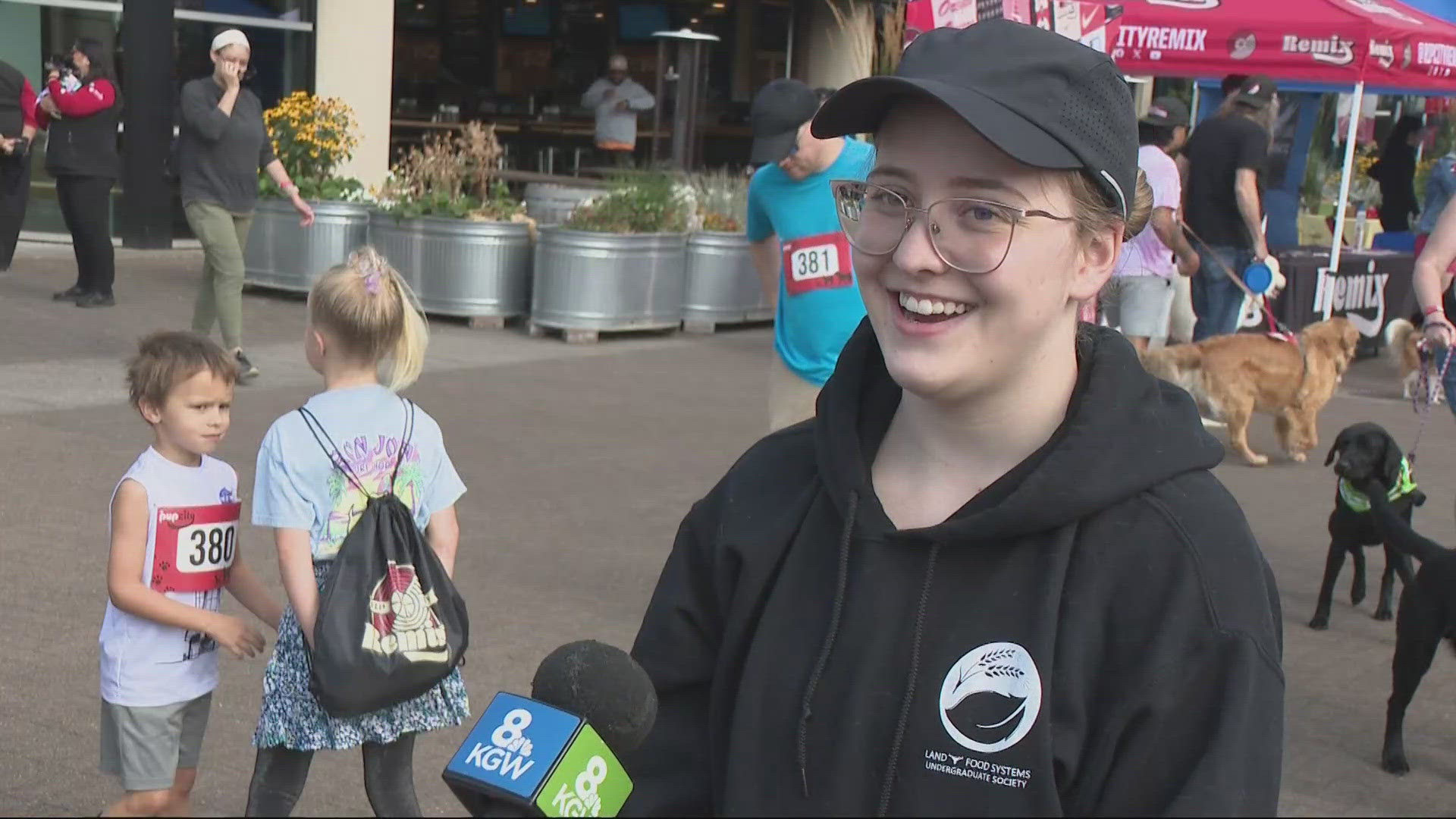 Dogs and their humans gathered for a 1K walk, supported by the Portland Blazers, around the Rose Quarter, which raised money for One Tail at a Time PDX.