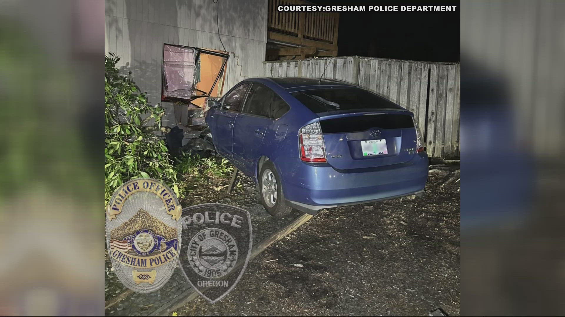 Gresham police says this is a reminder to the public of the dangers of both impaired and distracted driving, which combined in this case damaged a home.