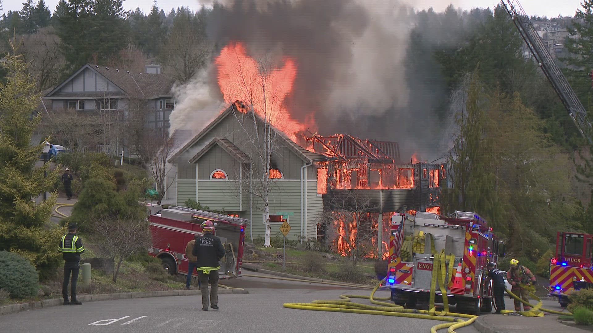 Portland Fire said they were responding to two homes on fire in the Northwest Heights neighborhood. Smoke and large flames could be seen coming from one home.
