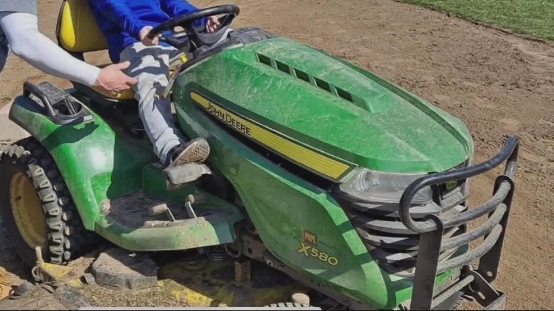 The riding lawnmower will cost $8,000 to replace. The family that takes care of the ballfields hopes the equipment is returned or the culprits caught.