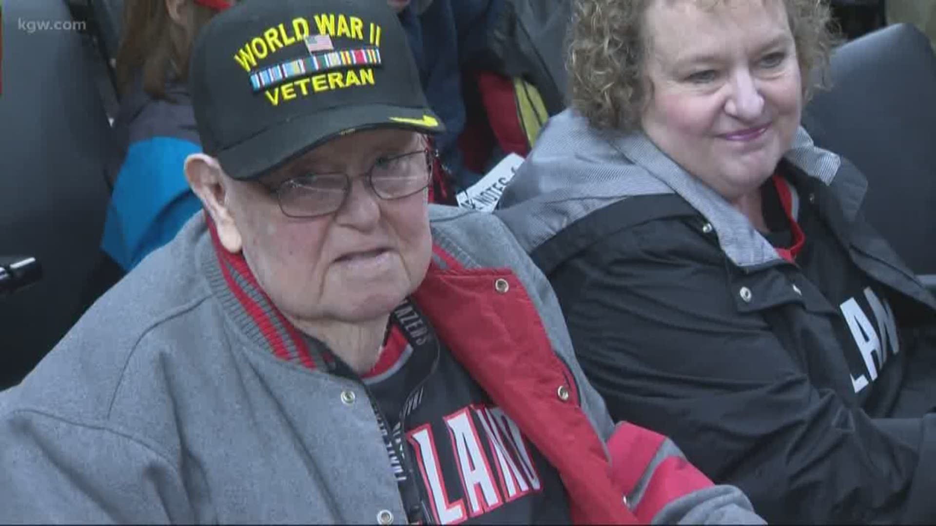 A 93-year-old World War II veteran got to sit courtside and meet Portland Trail Blazers star Damian Lillard.