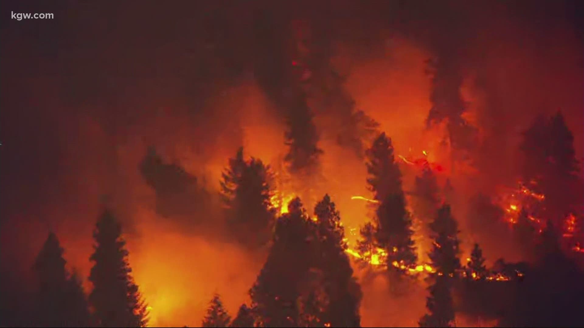 Gov. Kate Brown said the fire is threatening 300 homes.