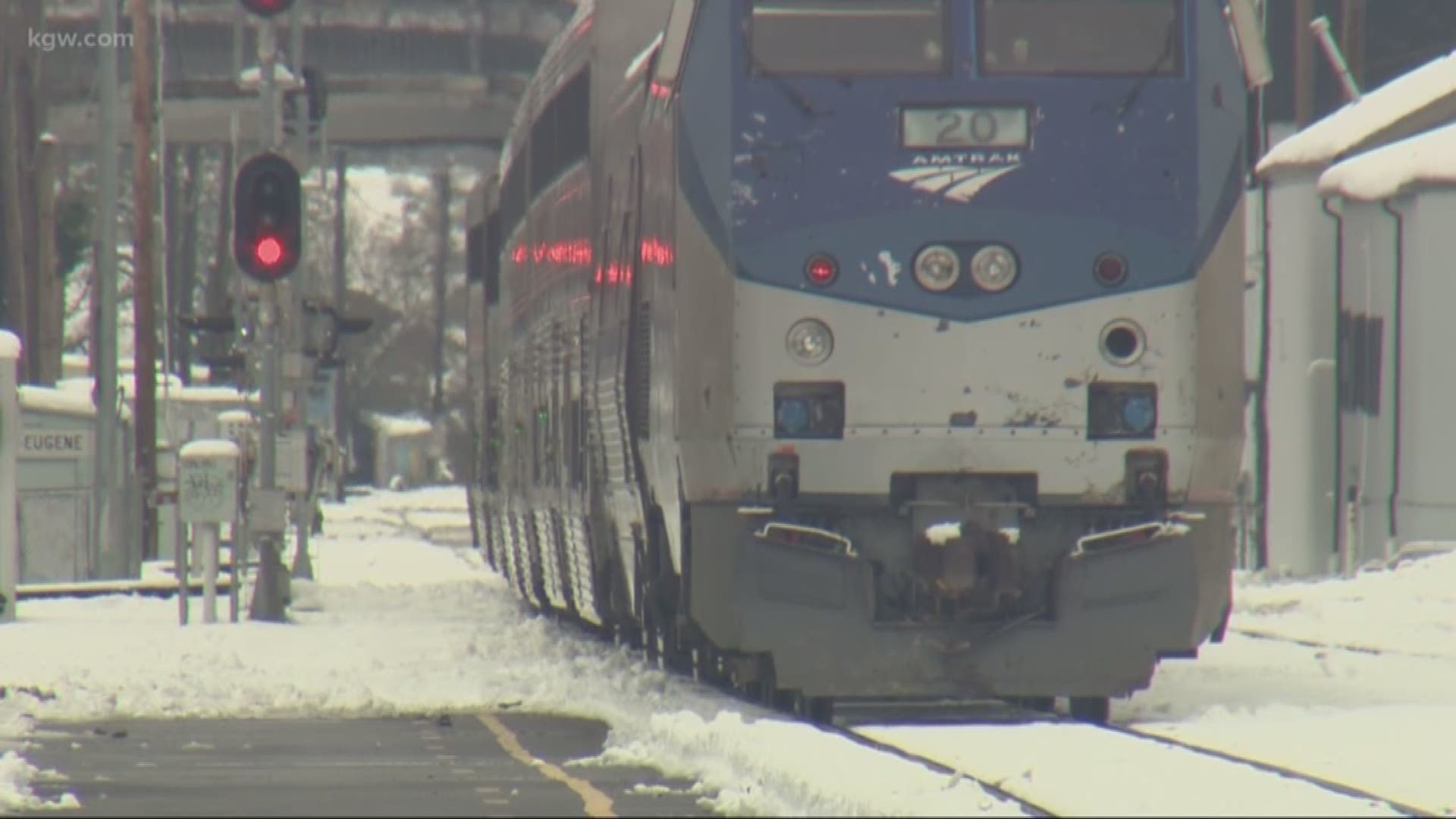 The stuck Amtrak train was finally towed to Eugene on Tuesday morning.