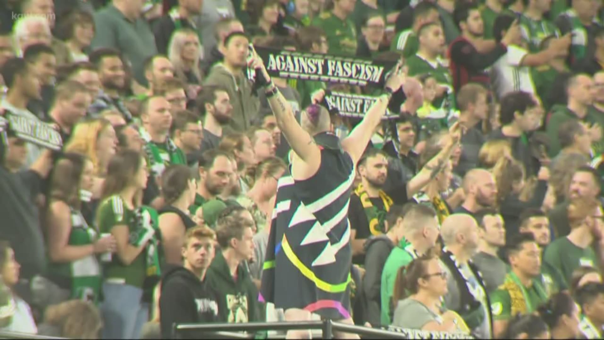 Timbers fans banned over political signs