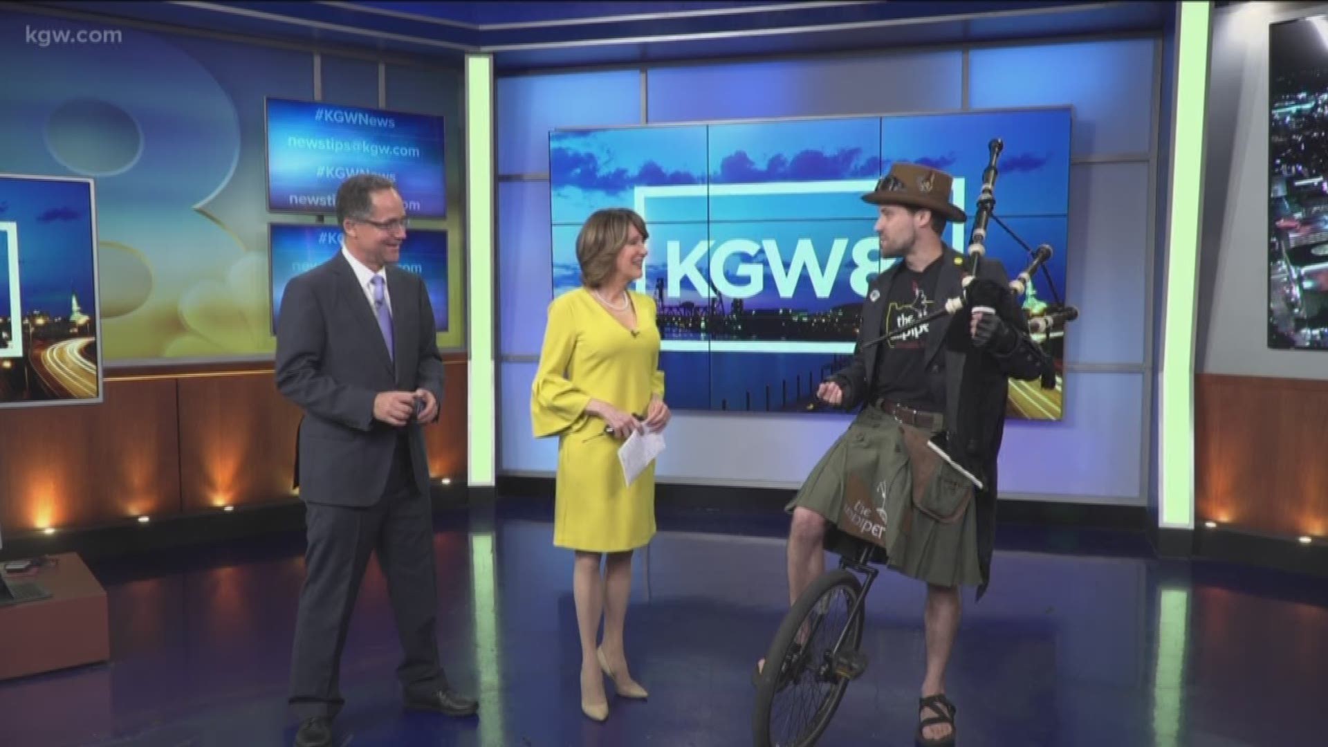 This week a true Portland icon, The Unipiper joined Laural Porter on the anchor desk.