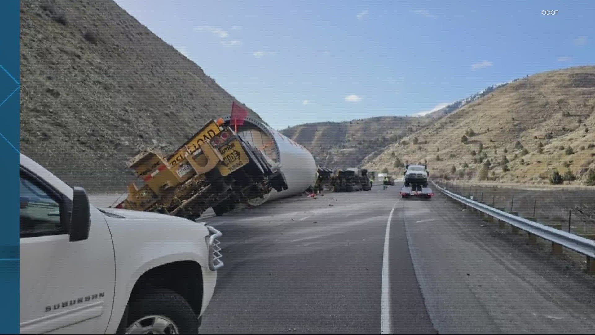 Long stretch of Eastern Oregon's Interstate 84 closed after semitruck