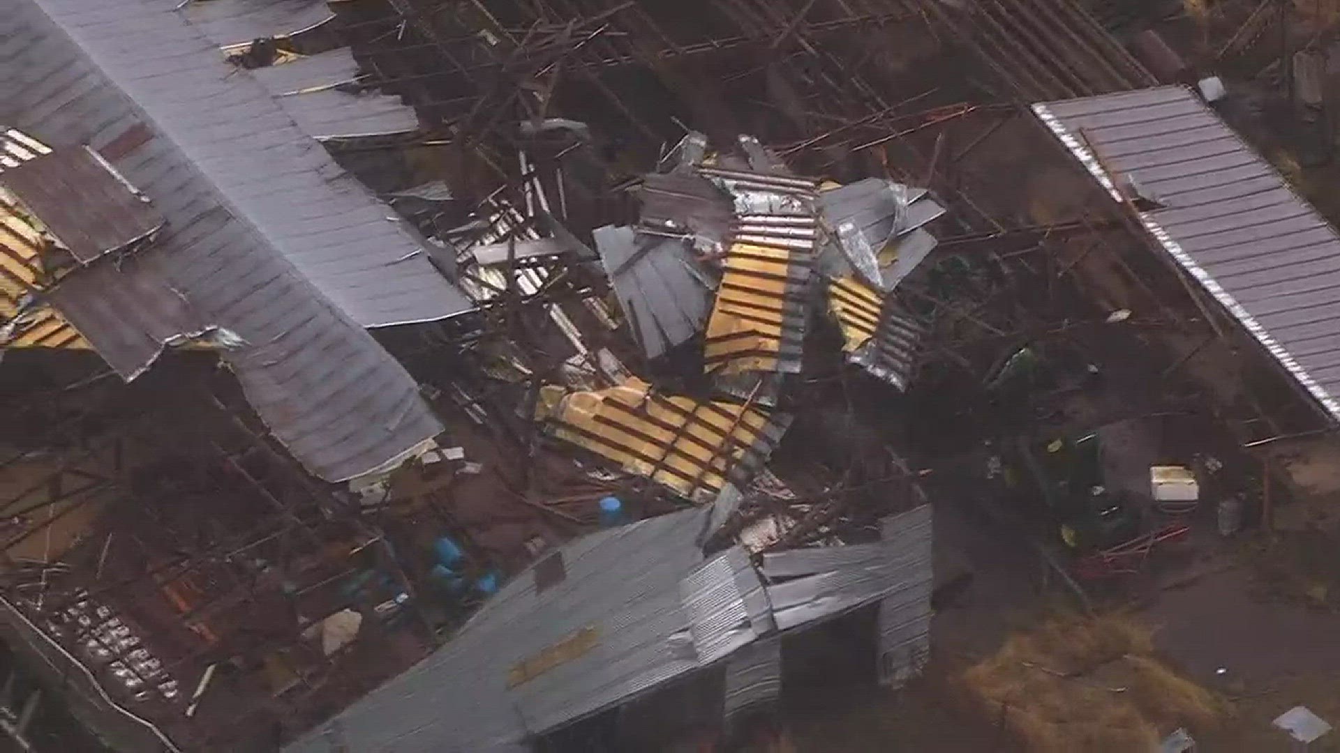 Video from Sky 8 of damage left behind by a possible tornado in Lacomb, Oregon on Sept. 19, 2017