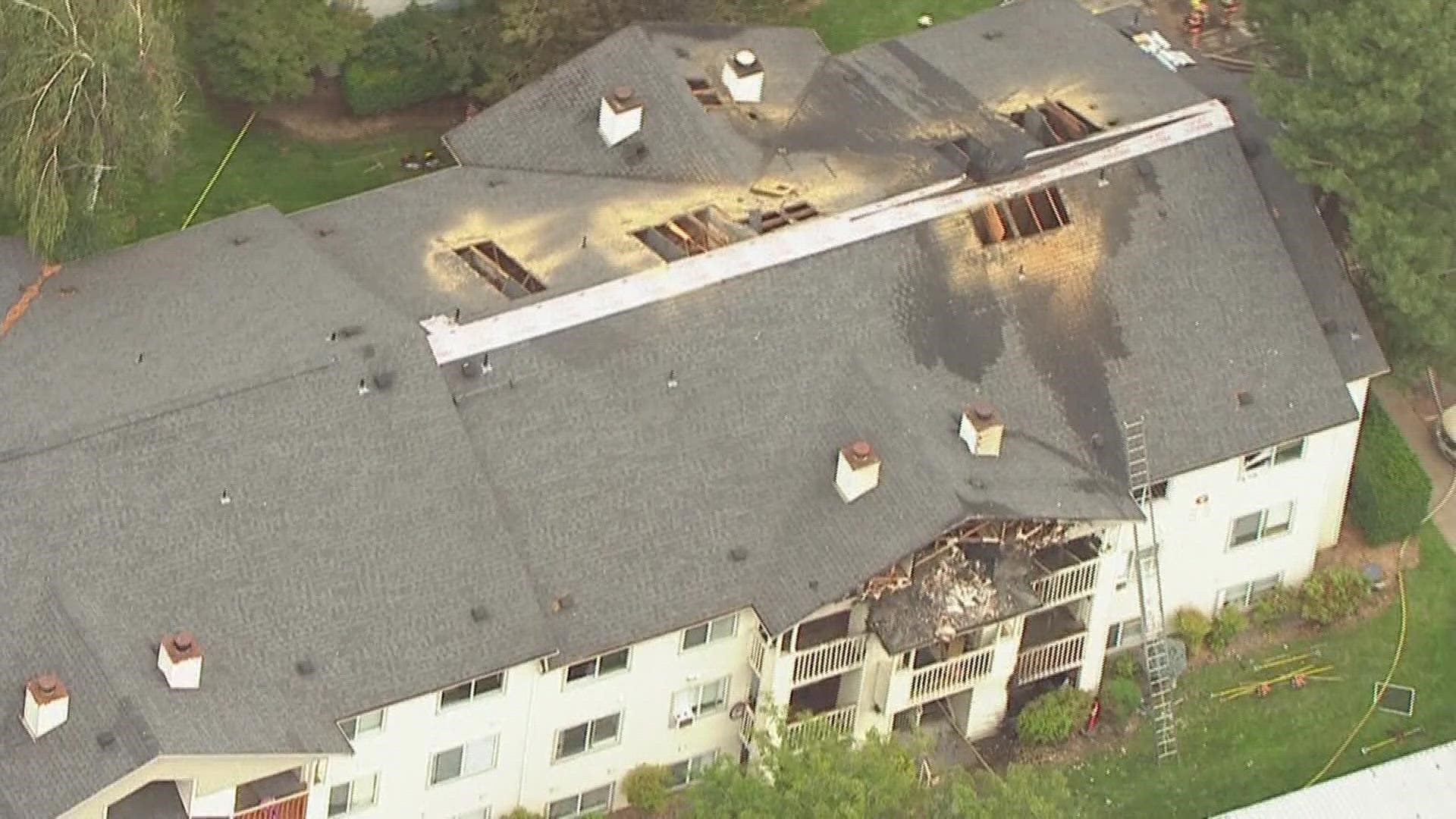 Two people were injured in a three-story apartment fire in the 2700 block of West Powell Boulevard in Gresham on Aug. 30. The fire is under control.