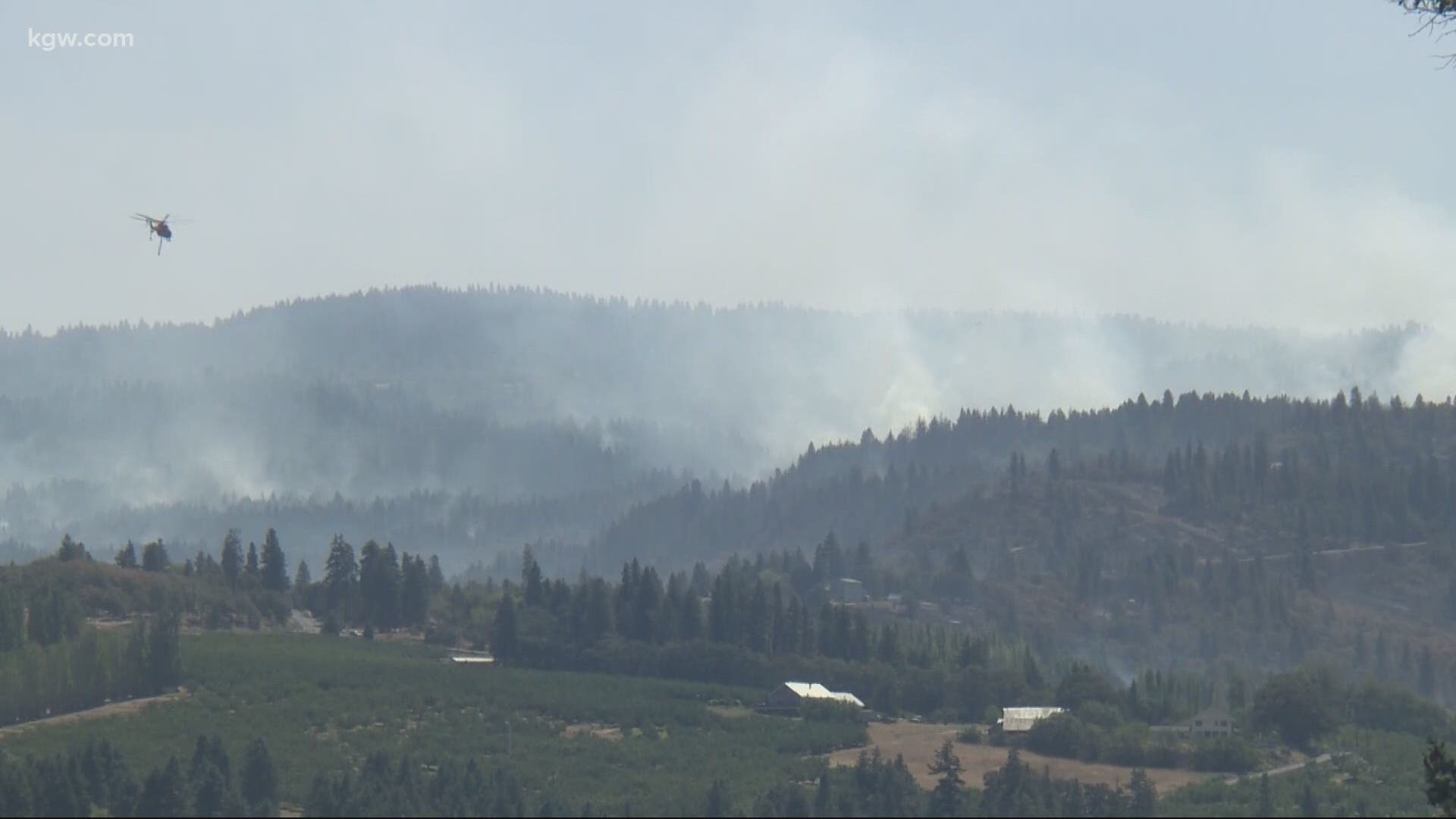 A wildfire has destroyed four structures near Mosier. The Mosier Creek Fire is roughly 5% contained and threatening hundreds of homes.