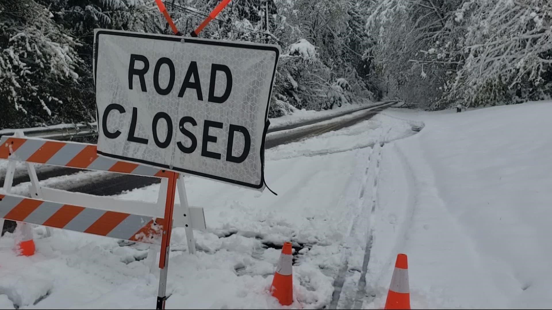Crews were still working to clear hundreds of downed trees and branches from Portland-area streets. The storm could continue to impact Tuesday's morning commute.