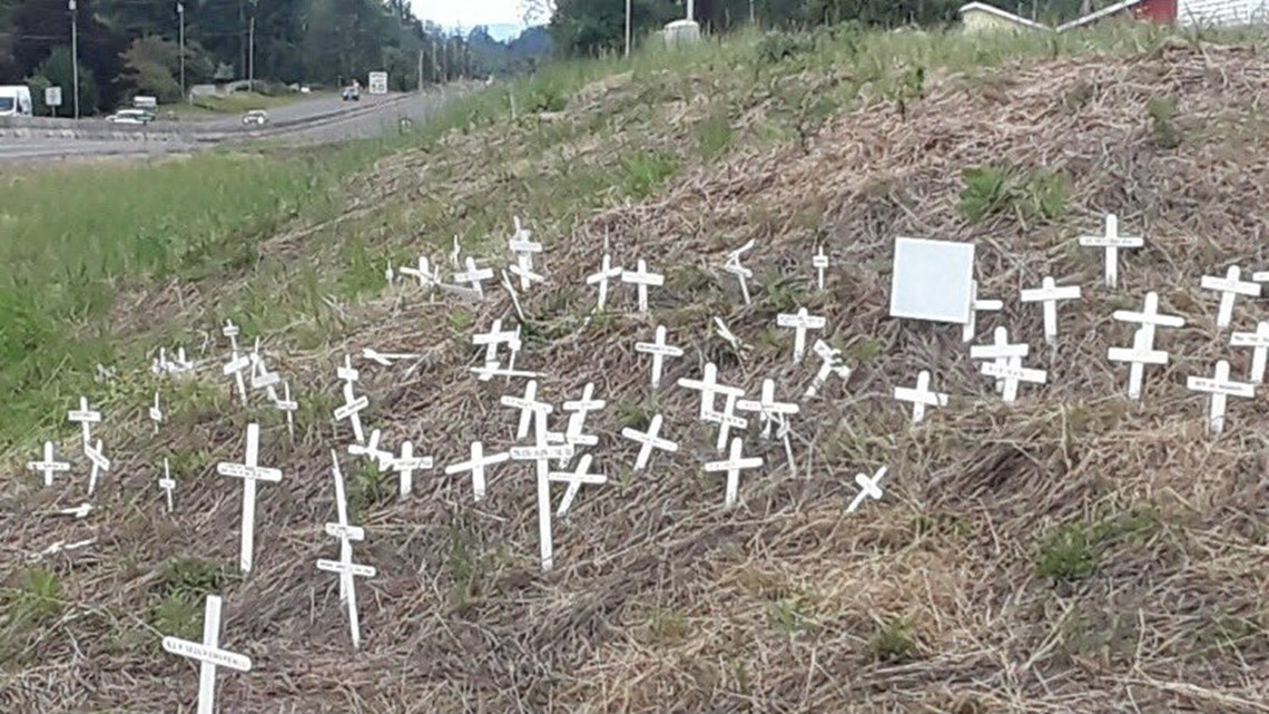Crosses mark scene of chicken truck crash in Clark County | kgw.com