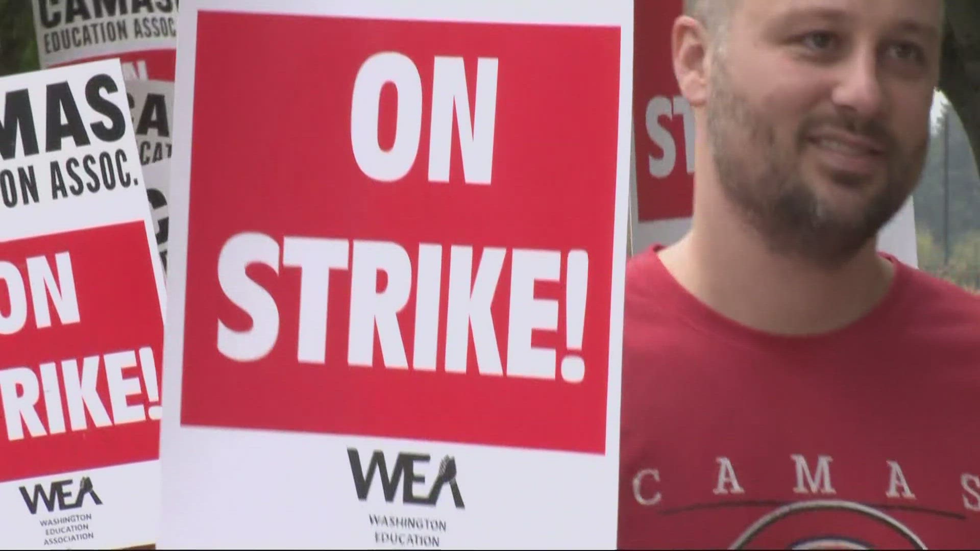 About 450 teachers and educators are now on strike, a first for the district. Monday would have been the first day of school, but that will have to wait.