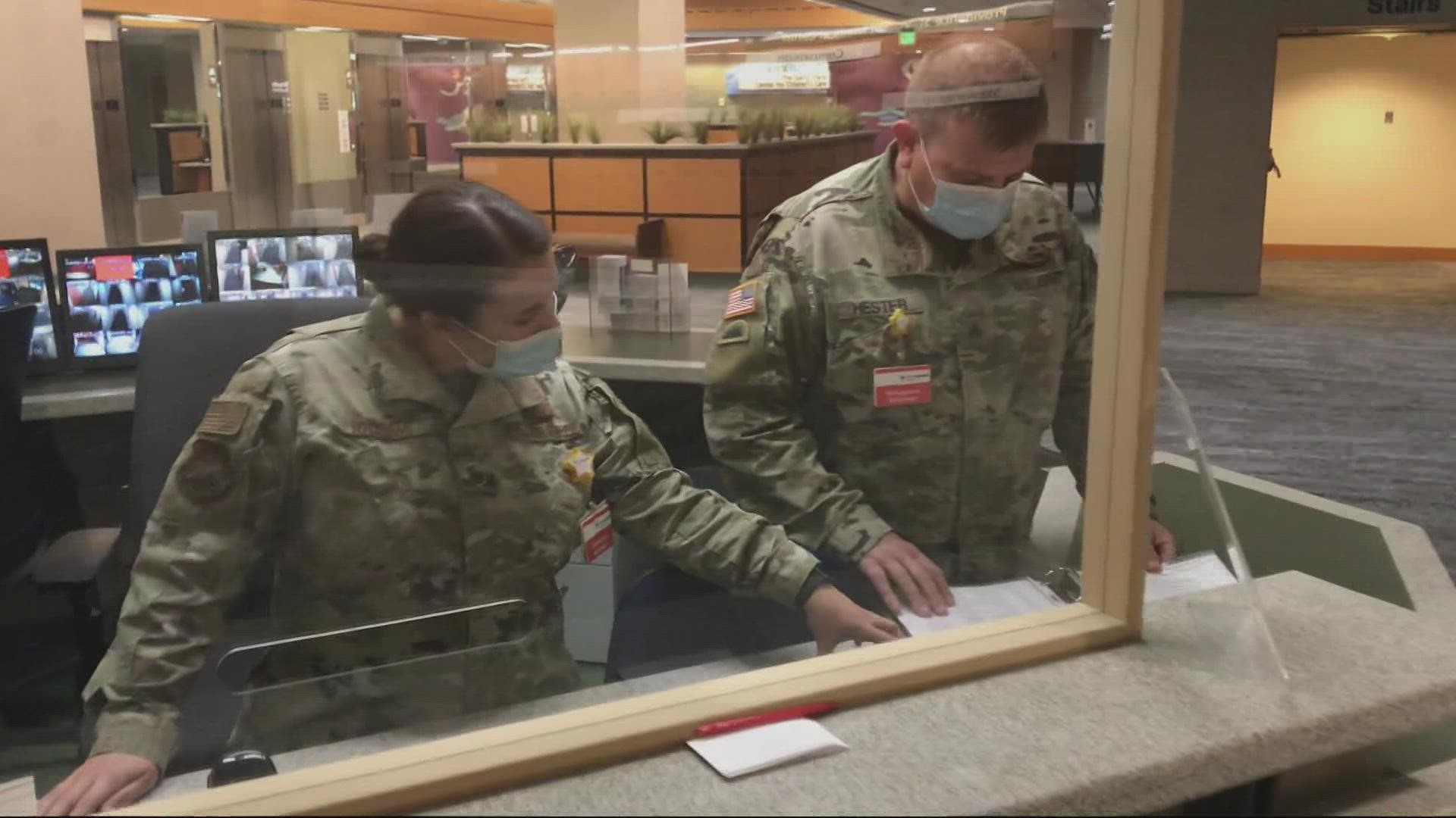Nearly 150 citizen soldiers are helping nurses and doctors at Providence St. Vincent Medical Center. Gov. Kate Brown has mobilized 1,500 guard members across Oregon.