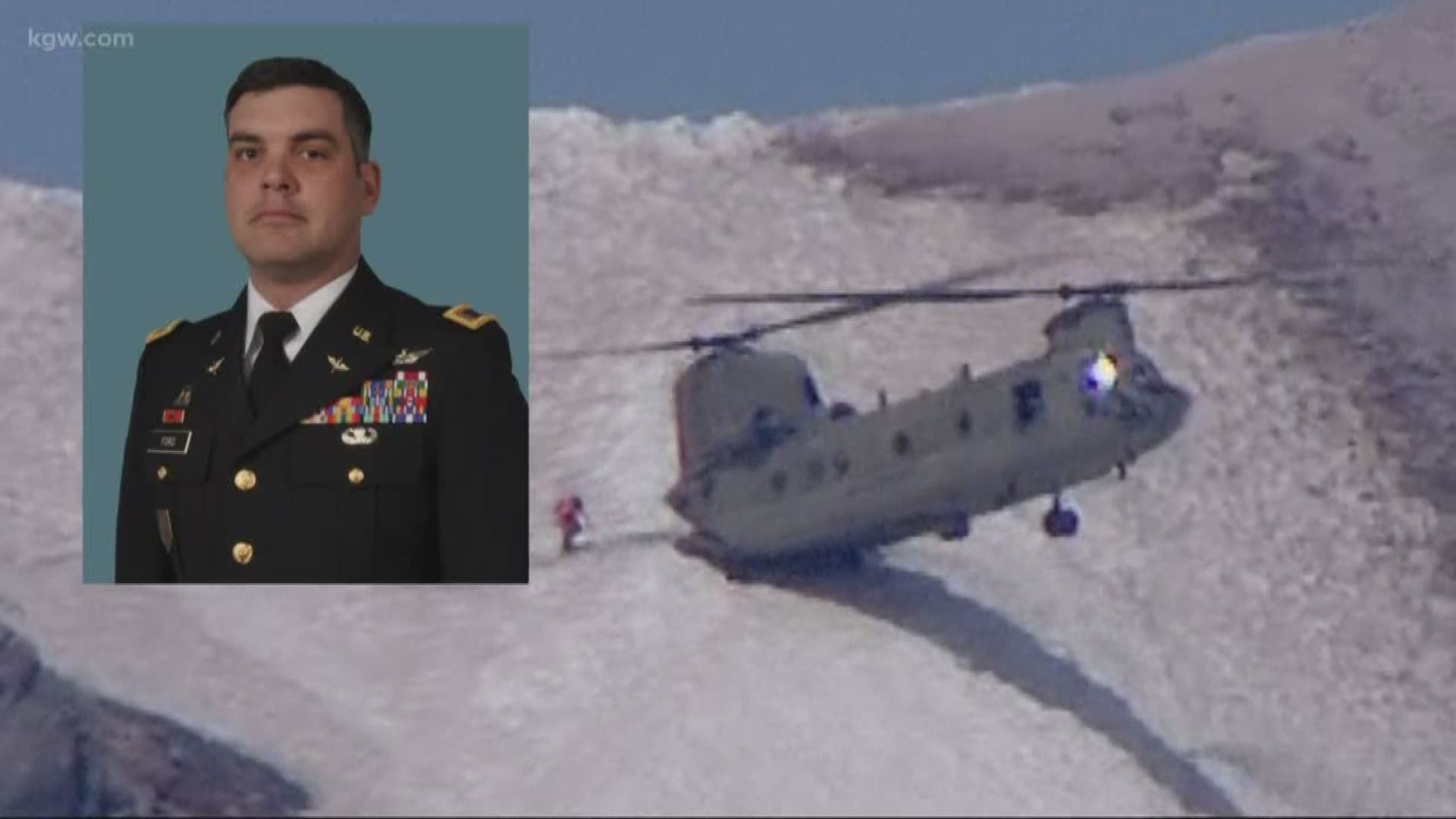 The pilot of a Chinook helicopter that picked up a climber and six rescuers describes the rescue.