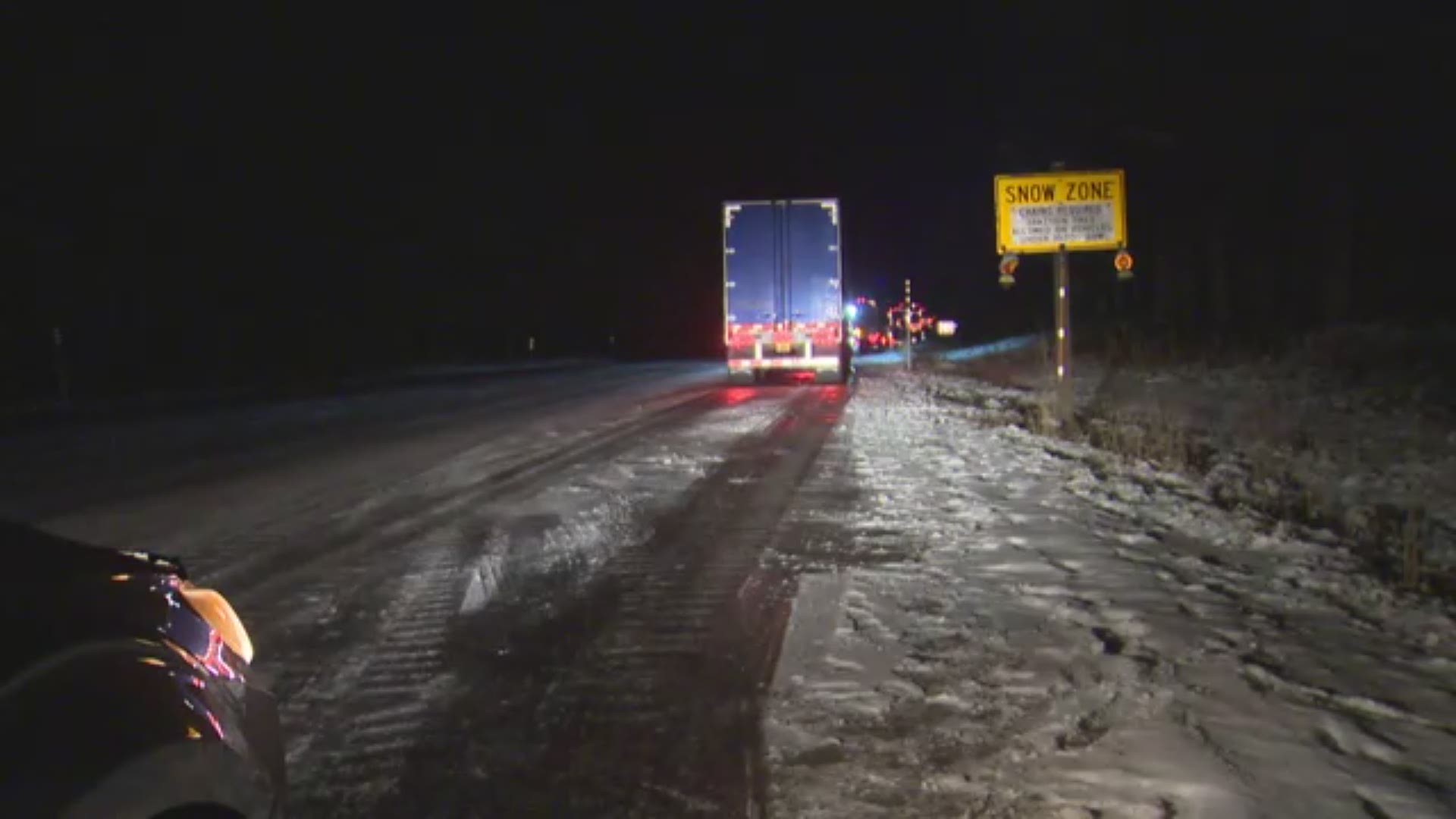 A family of four piled into their tent overnight at Mt. Hood because roads were shut down due to snowy conditions and crashes.