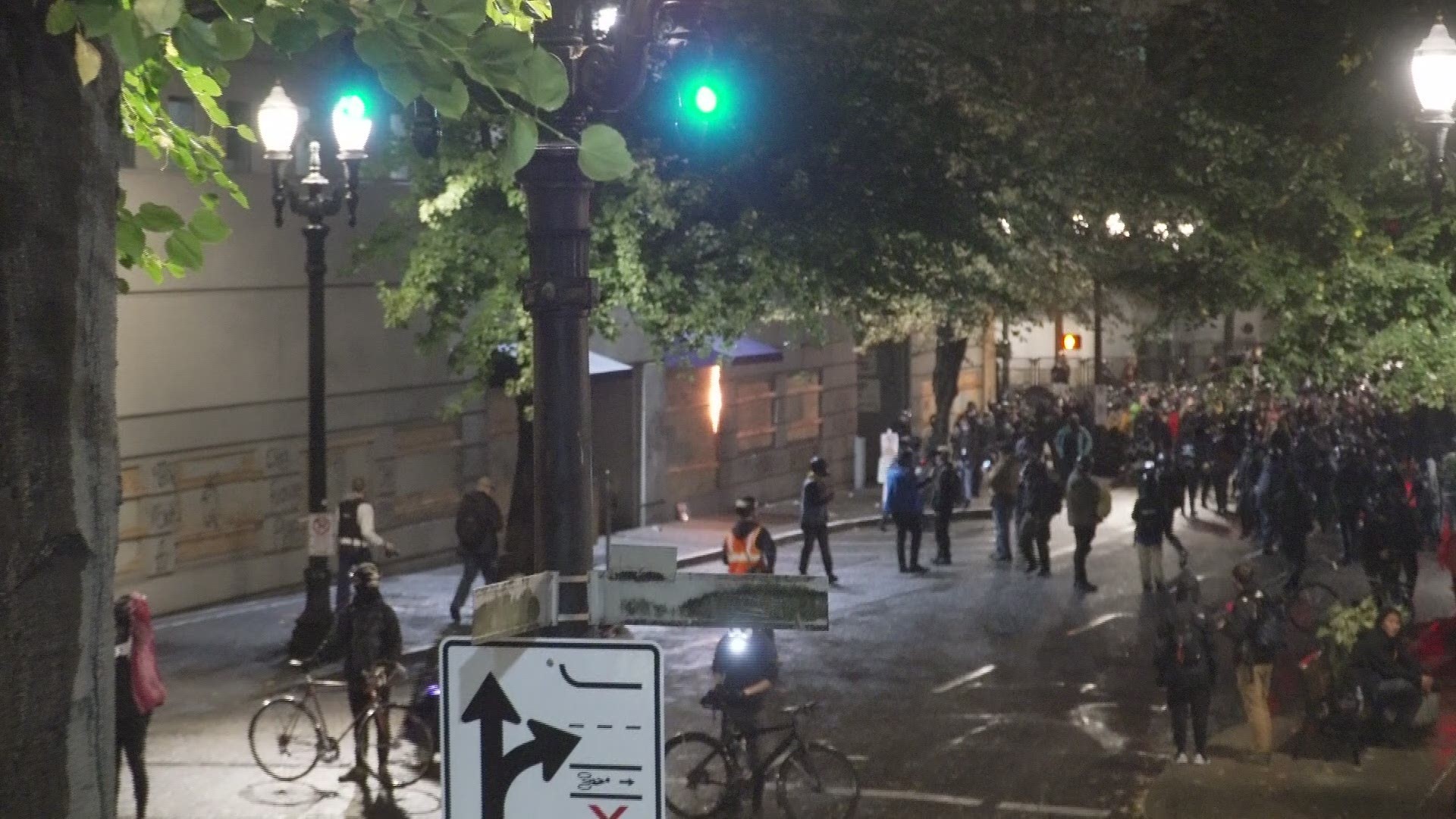 During a riot in downtown Portland on Wednesday, Sept. 23, the Central Precinct was set on fire and a molotov cocktail was thrown at officers.