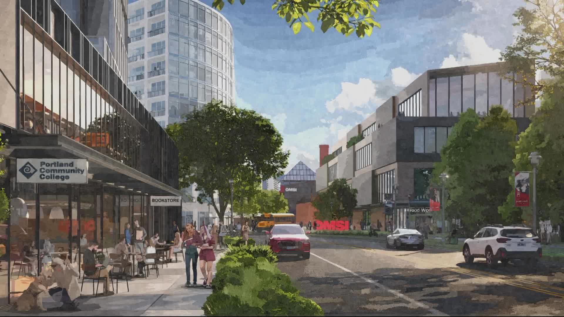 OMSI's proposal would transform about 10 city blocks with restaurants, businesses and housing. Construction could begin in the next three years.