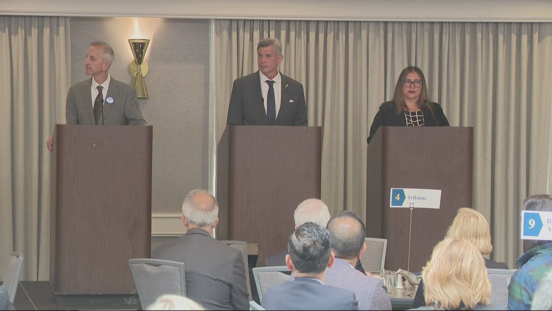 The Portland Metro Chamber hosted Rene Gonzalez, Carmen Rubio and Keith Wilson — the three top fundraisers thus far — for a debate.